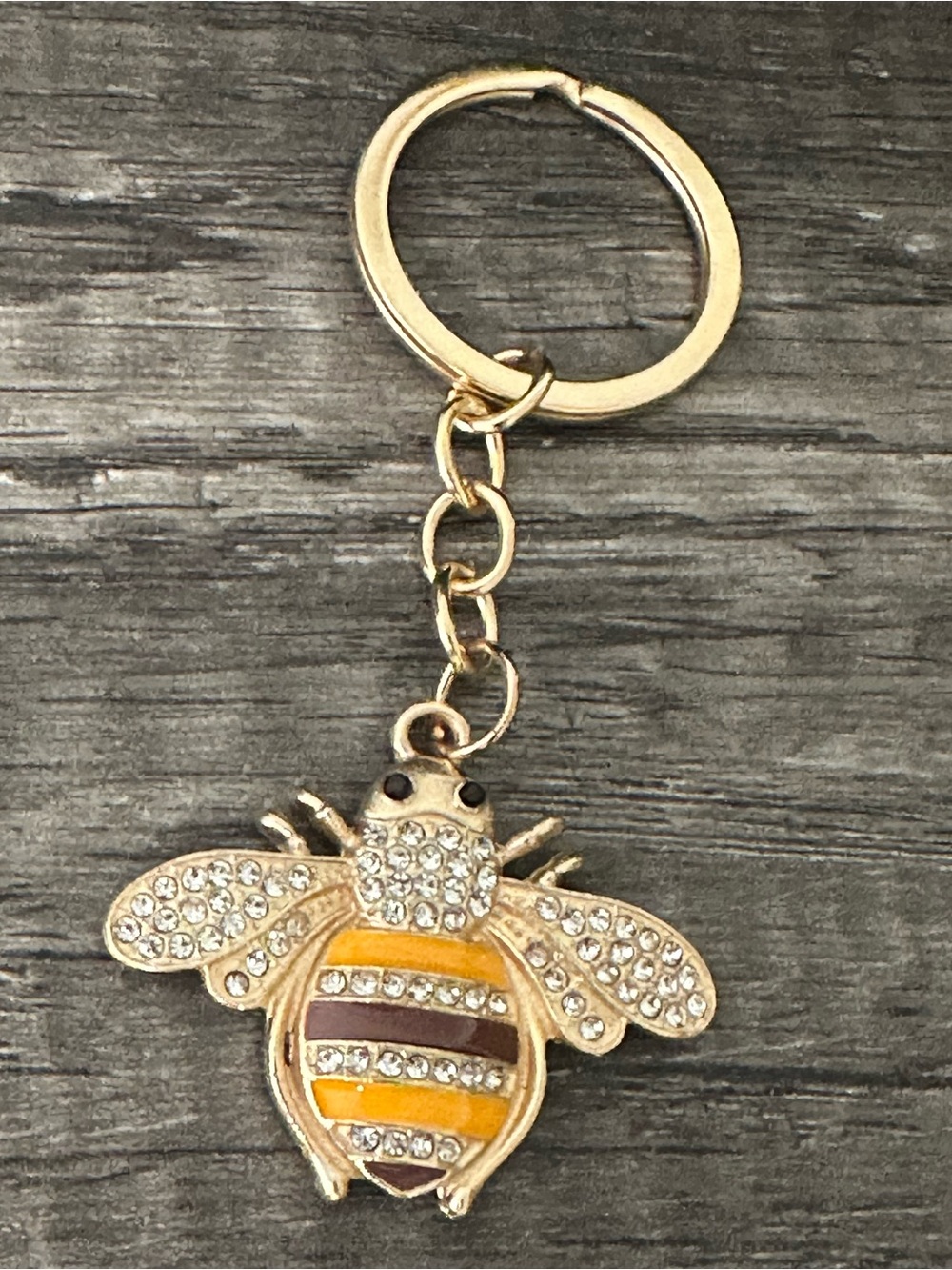 Gold Enamel & Rhinestones Bee Keychain - Picture 2 of 2
